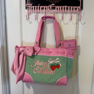 Juicy Couture Pink and Green Retro Strawberry Tote